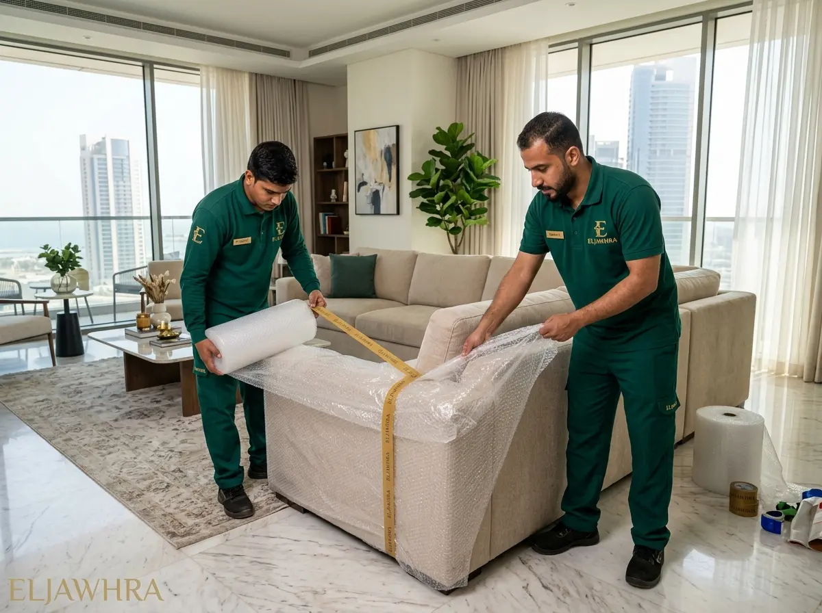 تغليف كنبة وحماية زواياها قبل نقل العفش في جدة